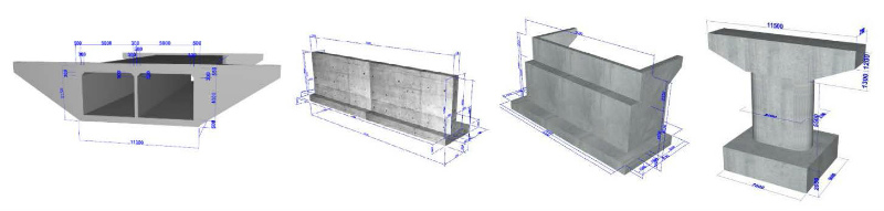 ▲3DA対応製品の例：BOXカルバートの設計・3D配筋／擁壁の設計・3D配筋／橋台の設計・3D配筋／橋脚の設計・3D配筋